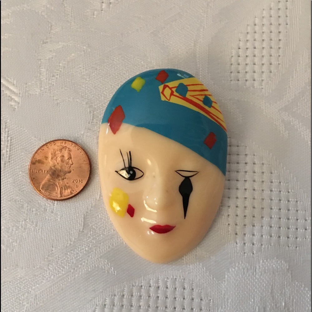 2 1/2 inch Shiny Plastic Painted Mime Face Pin - Picture 3 of 8